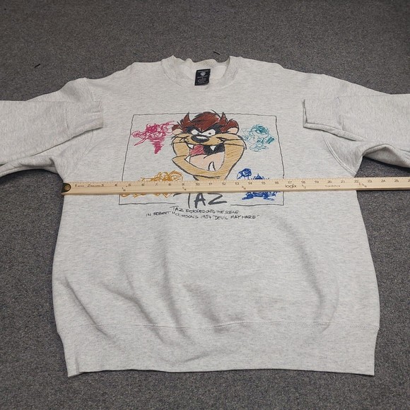 Vintage 1995 Warner Bros Studio Store Heather Gray Taz Sweatshirt Size Large - Picture 4 of 7